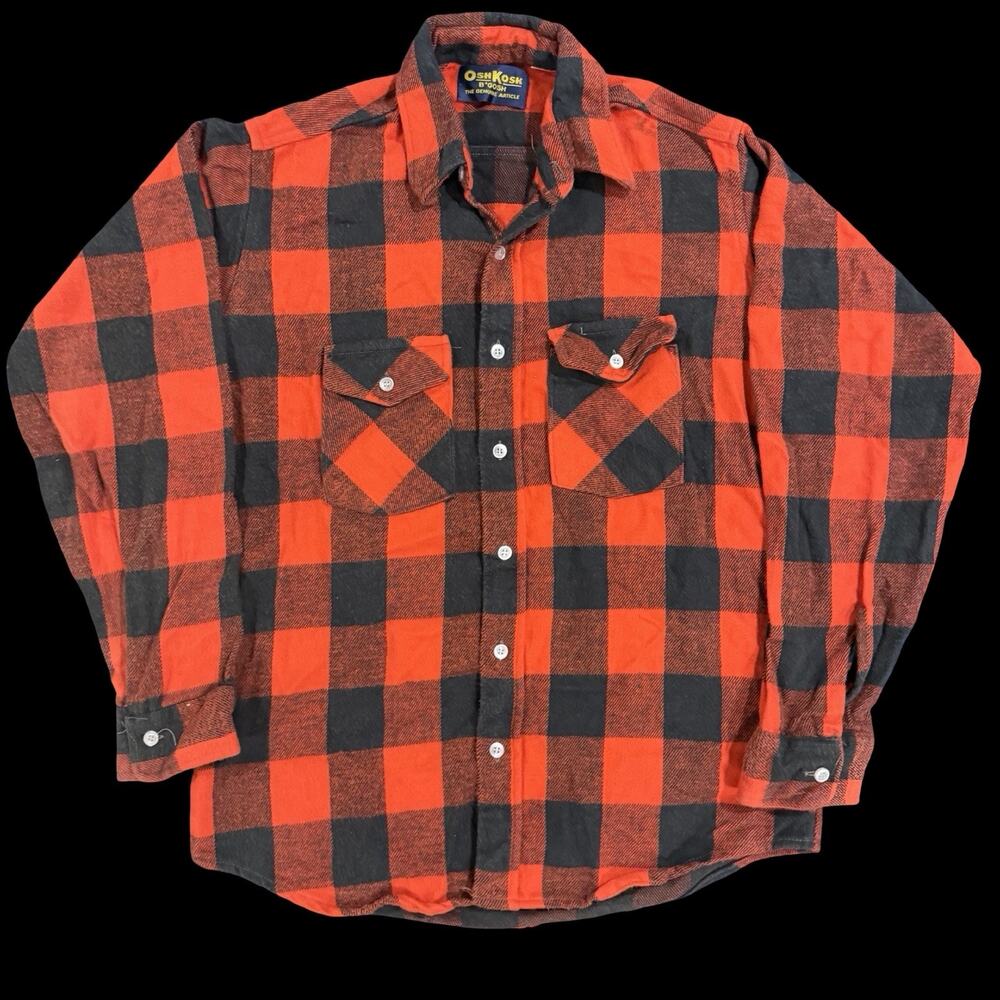Vintage OshKosh B’Gosh Buffalo Plaid Flannel Shirt Red Black Large